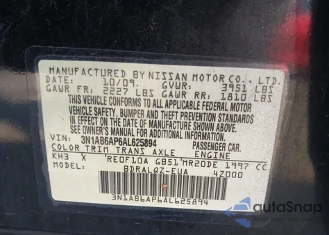 2010 Nissan Sentra 2.0 from USA, damaged, VIN 3N1AB6AP6AL625894